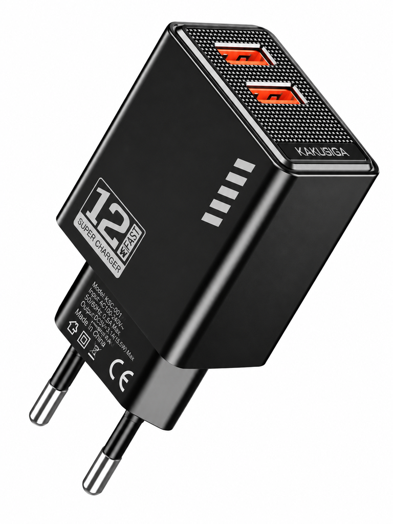 Kakusiga Φορτιστής Χωρίς Καλώδιο με 2 Θύρες USB-A 12W Μαύρος